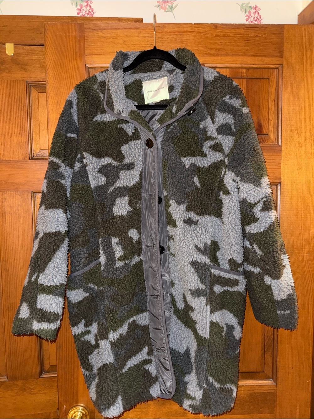 American Eagle Outfitters Olive and Gray Sherpa Jacket